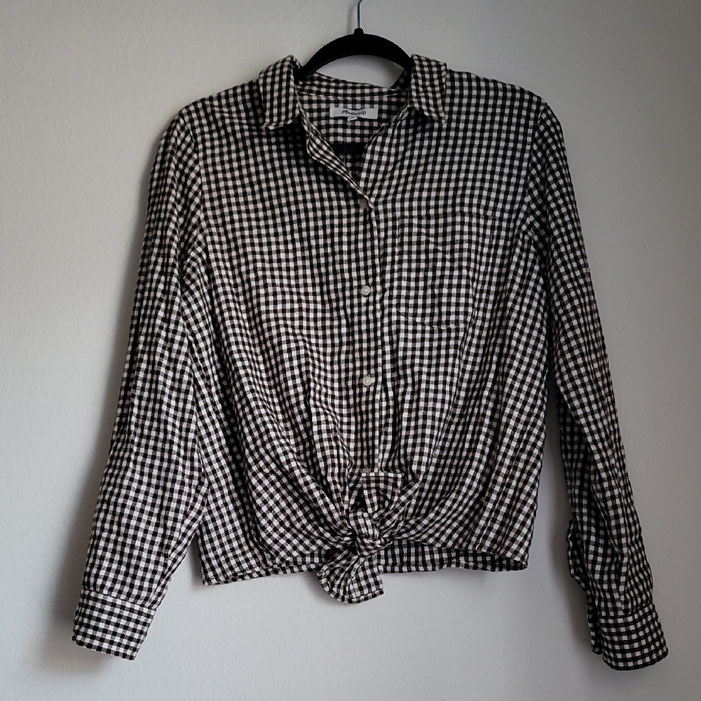 Madewell Womens Flannel Brown Tie Front Gingham Check Top Size M NWT